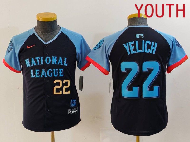 Youth Milwaukee Brewers #22 Yelich Blue All star 2024 Nike MLB Jersey style 4